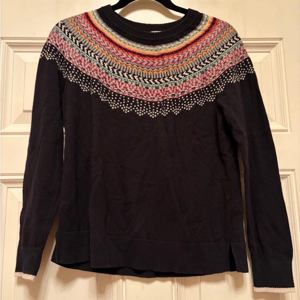 A New Day Black Knit Winter Sweater with Multicolor Stitching